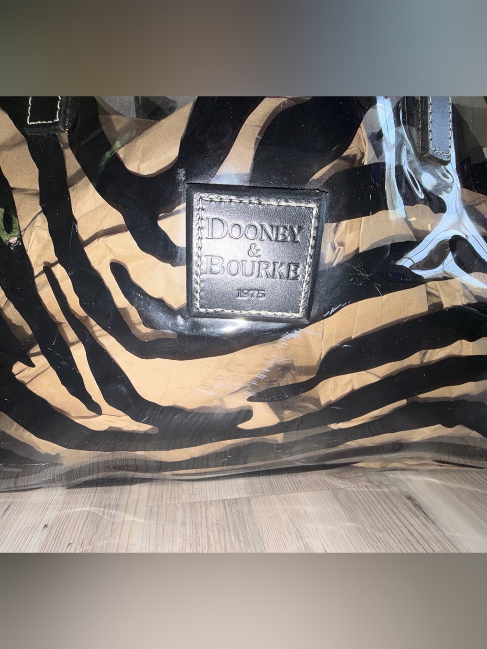 Dooney & Bourke Transparent Tote Bag Zebra Print Clear Black Leather Straps - Picture 3 of 13